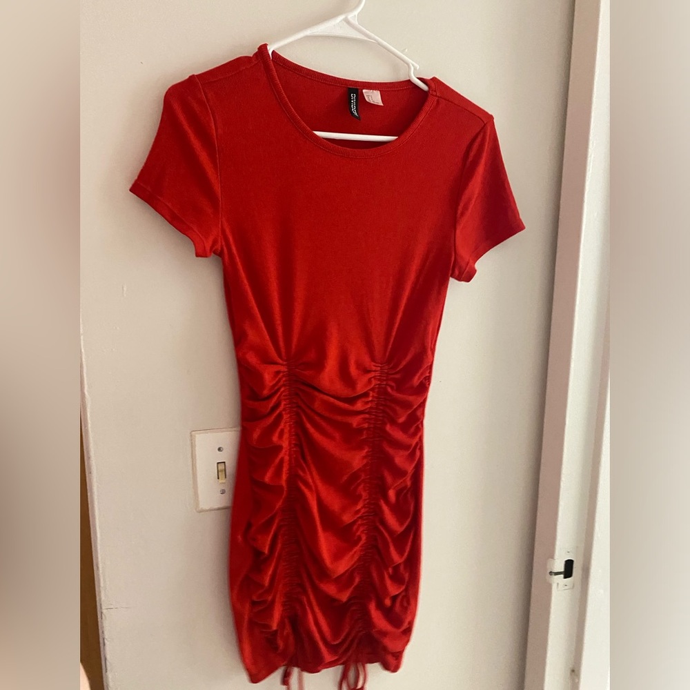 H&M Red Ruched mini dress